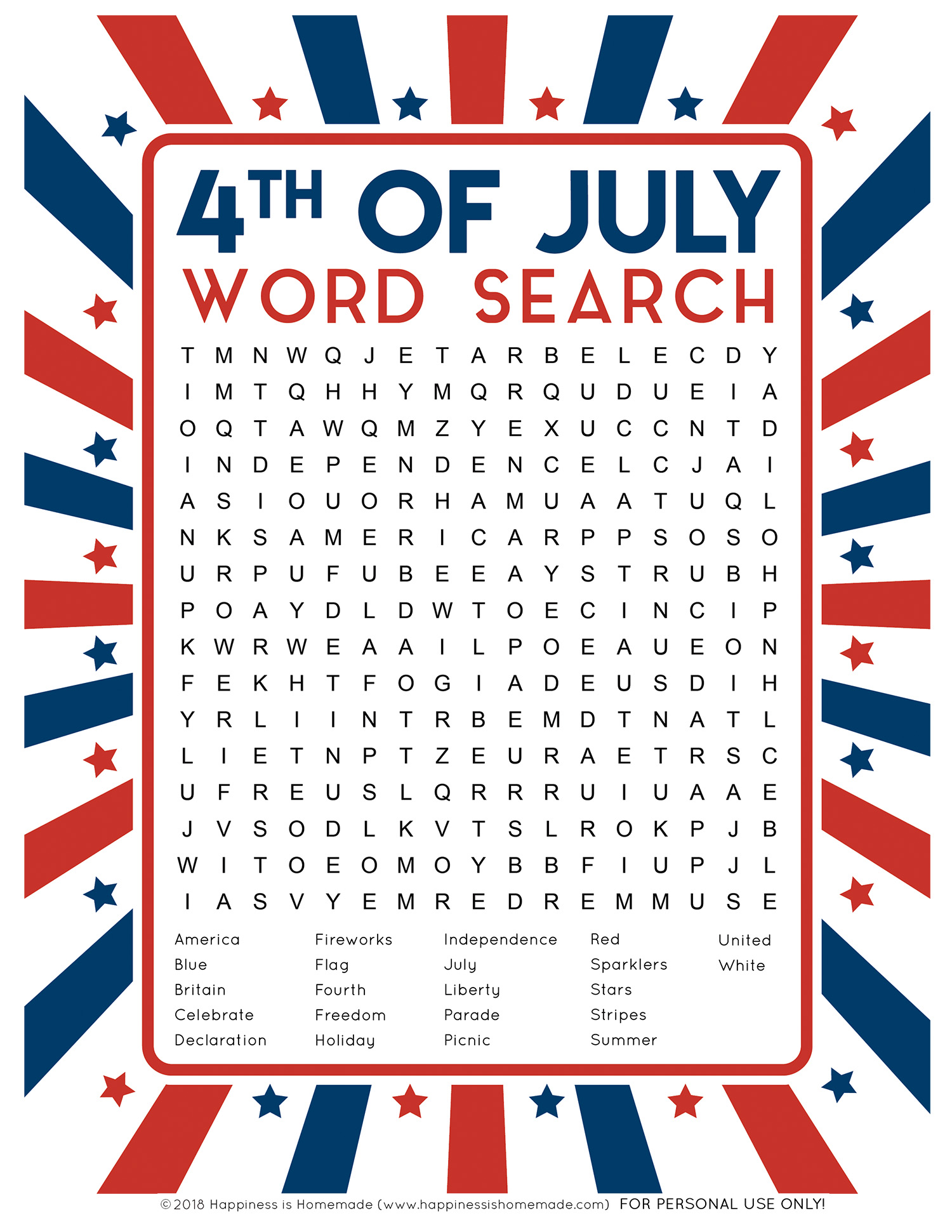 Free Printable 4Th Of July Word Search Free Printable 4Th Of July Word Search