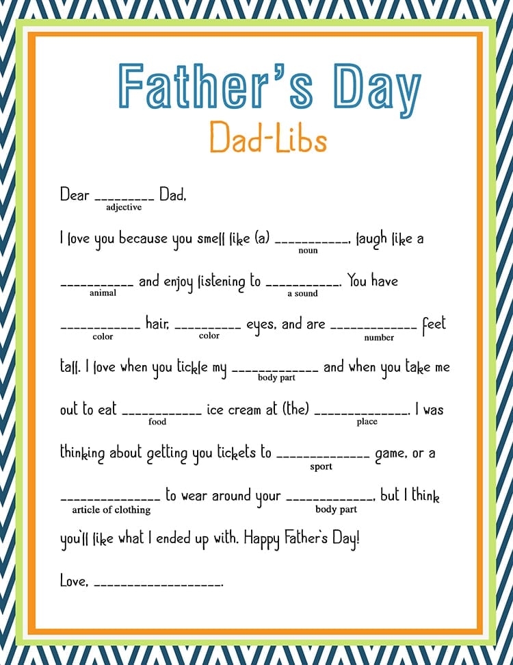 father day dad libs printable 