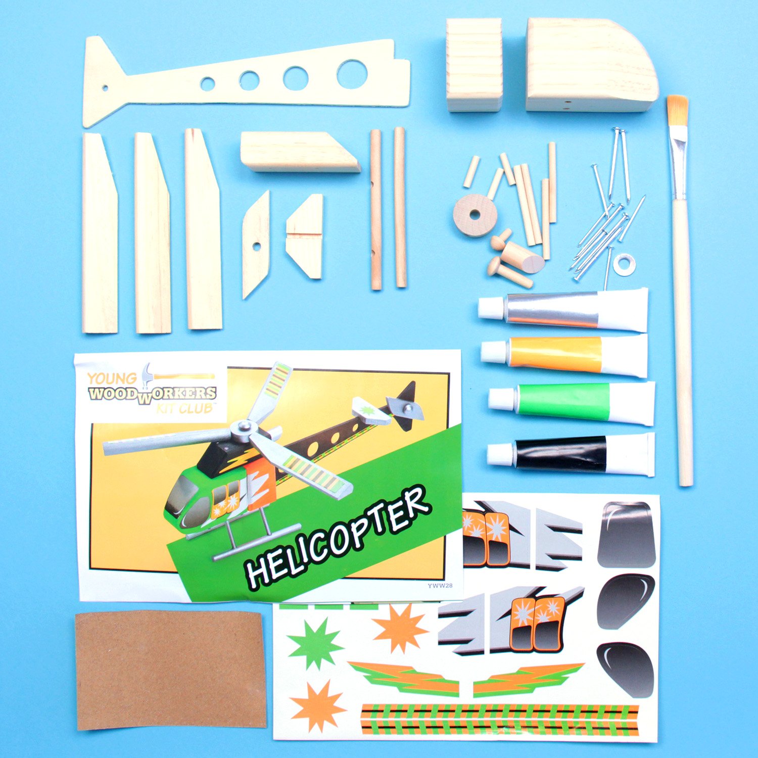 parts and supplies from young woodworkers kit club intended to make a helicopter
