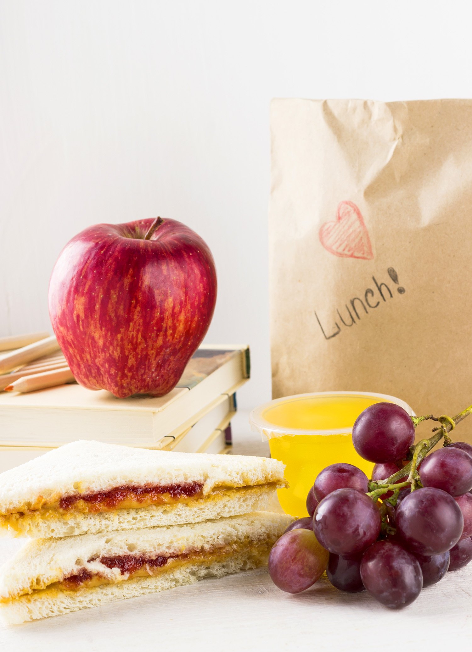 school lunch bag and lunch items