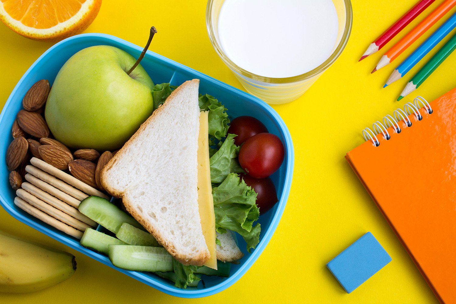 school lunch items and milk 