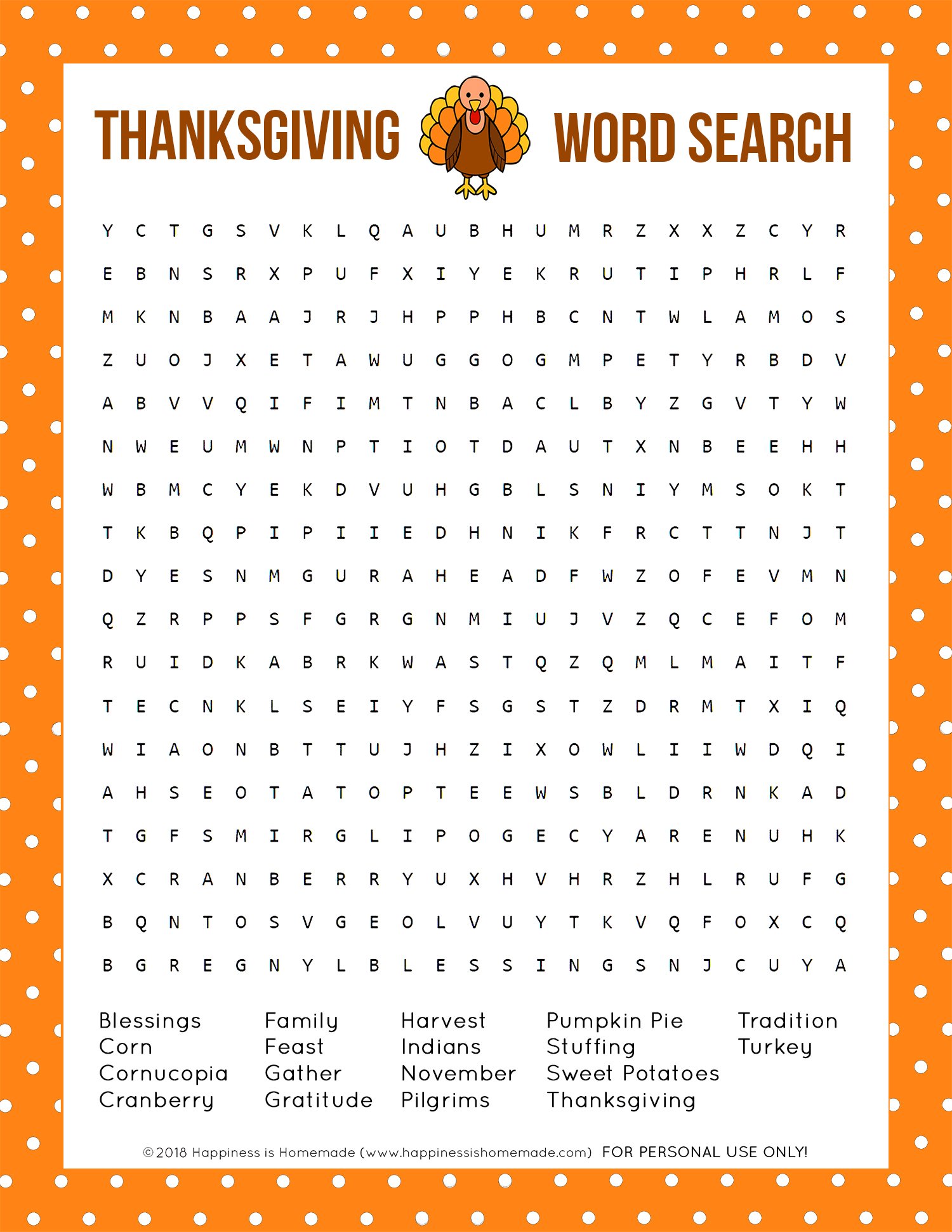 Thanksgiving Word Search Printable Happiness is Homemade