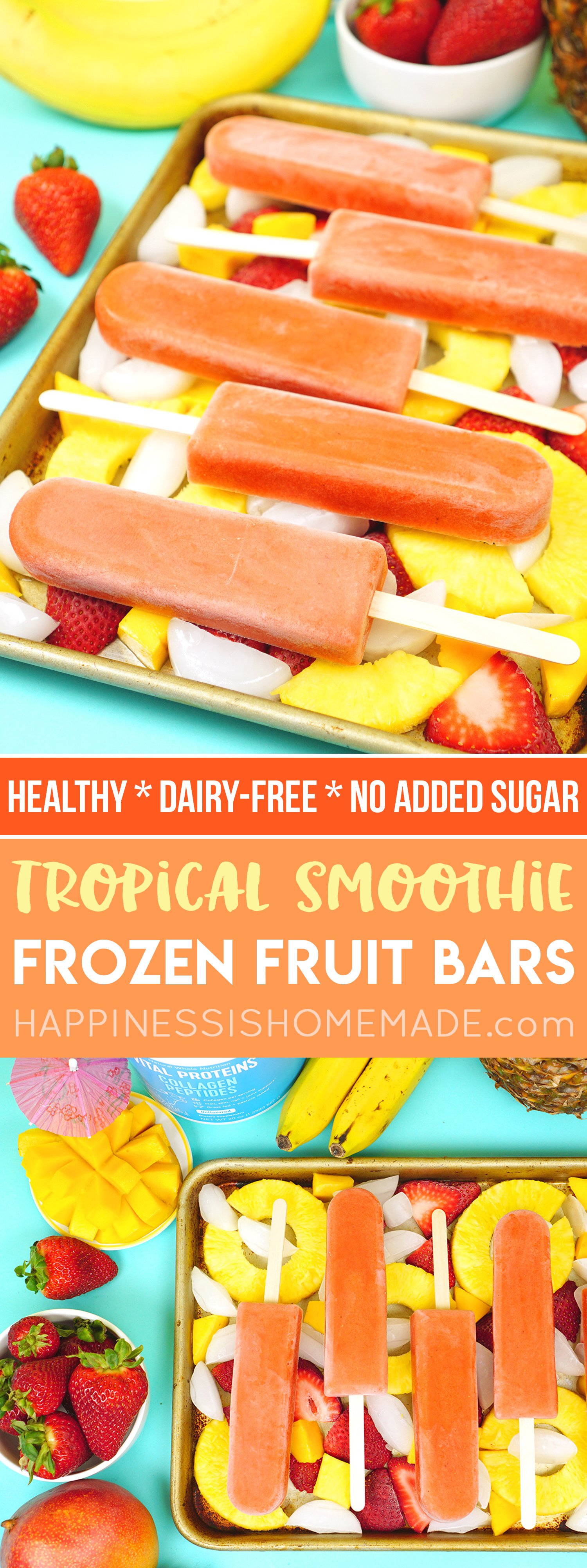 healthy dairy-free no added sugar tropical smoothie frozen fruit bars