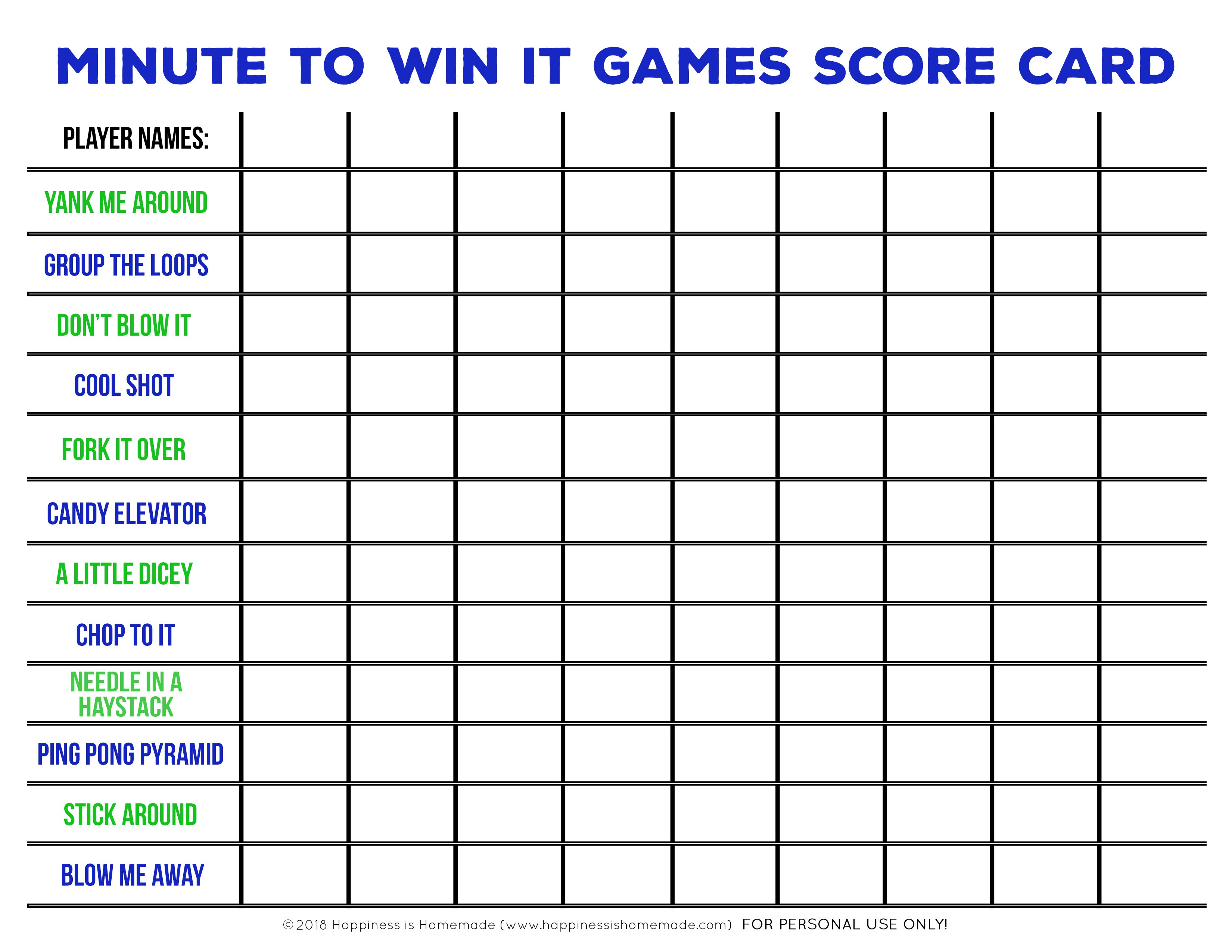 Printable Minute To Win It Games