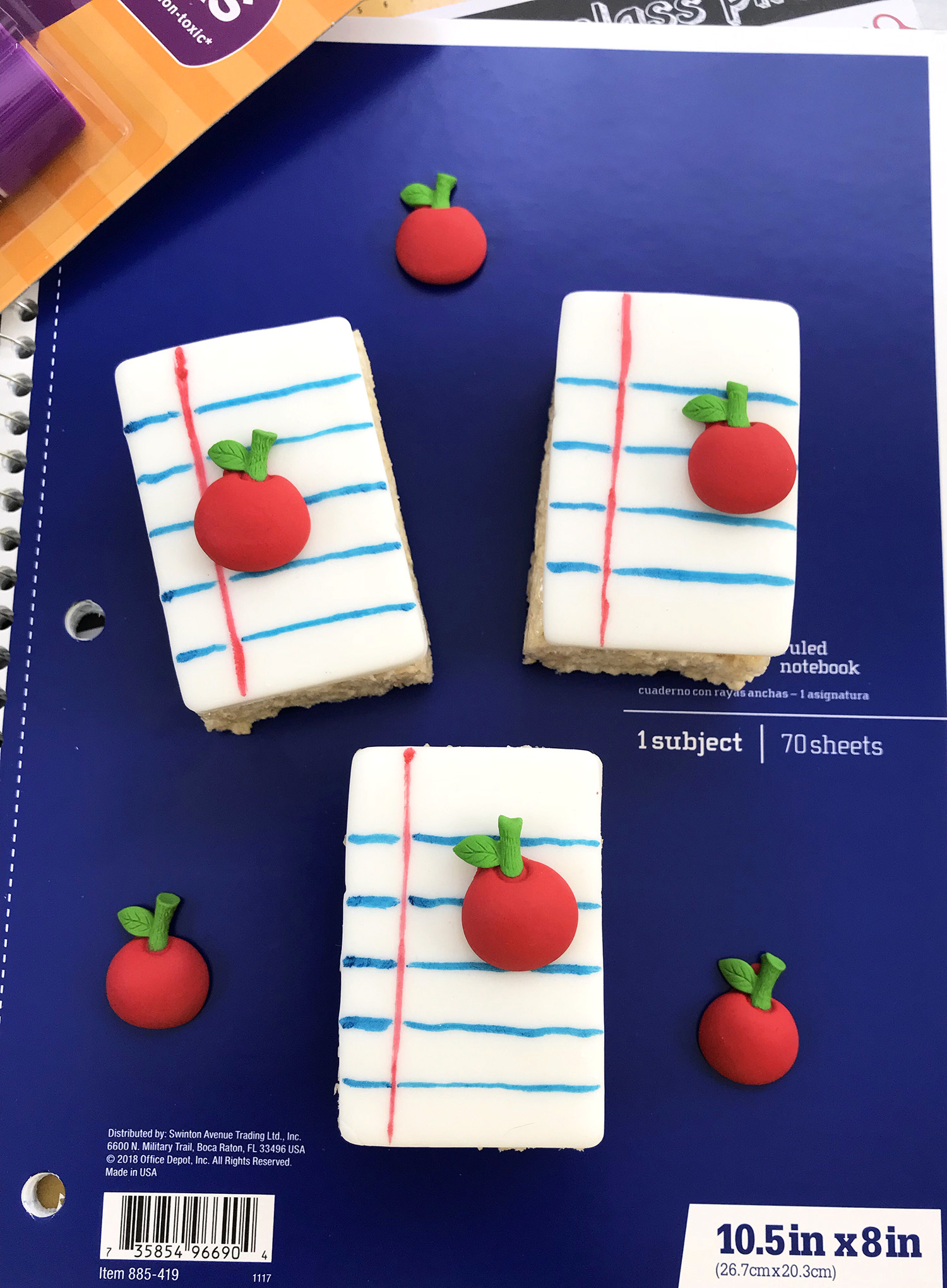 back to school rice krispie apple binder paper treats