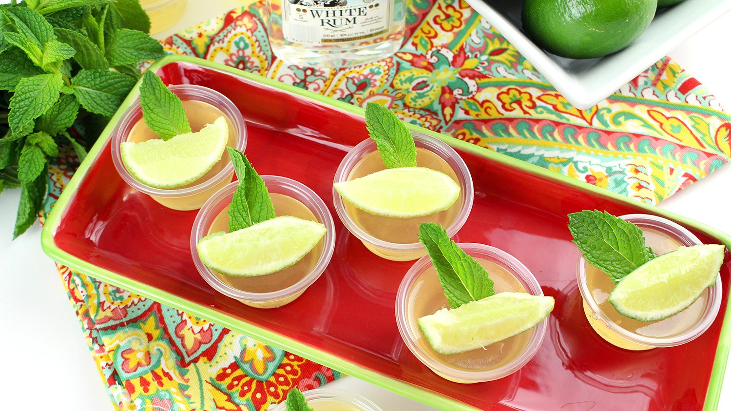 lime and mint mojito jello shots on table