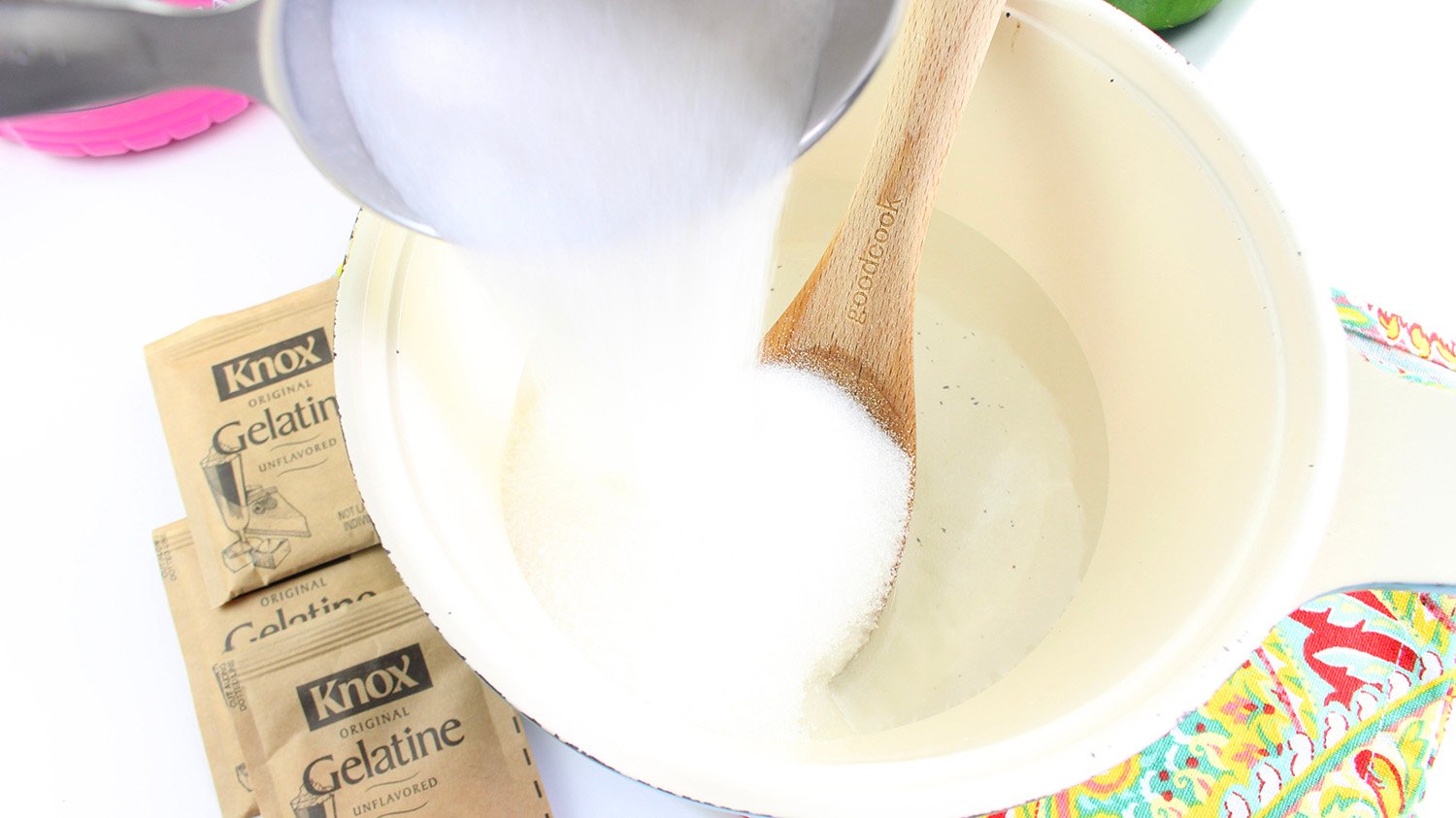 pouring ingredients into mixing bowl