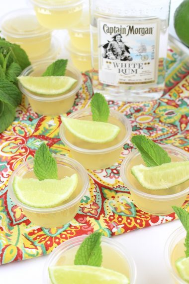 mojito jello shots with lemon wedges