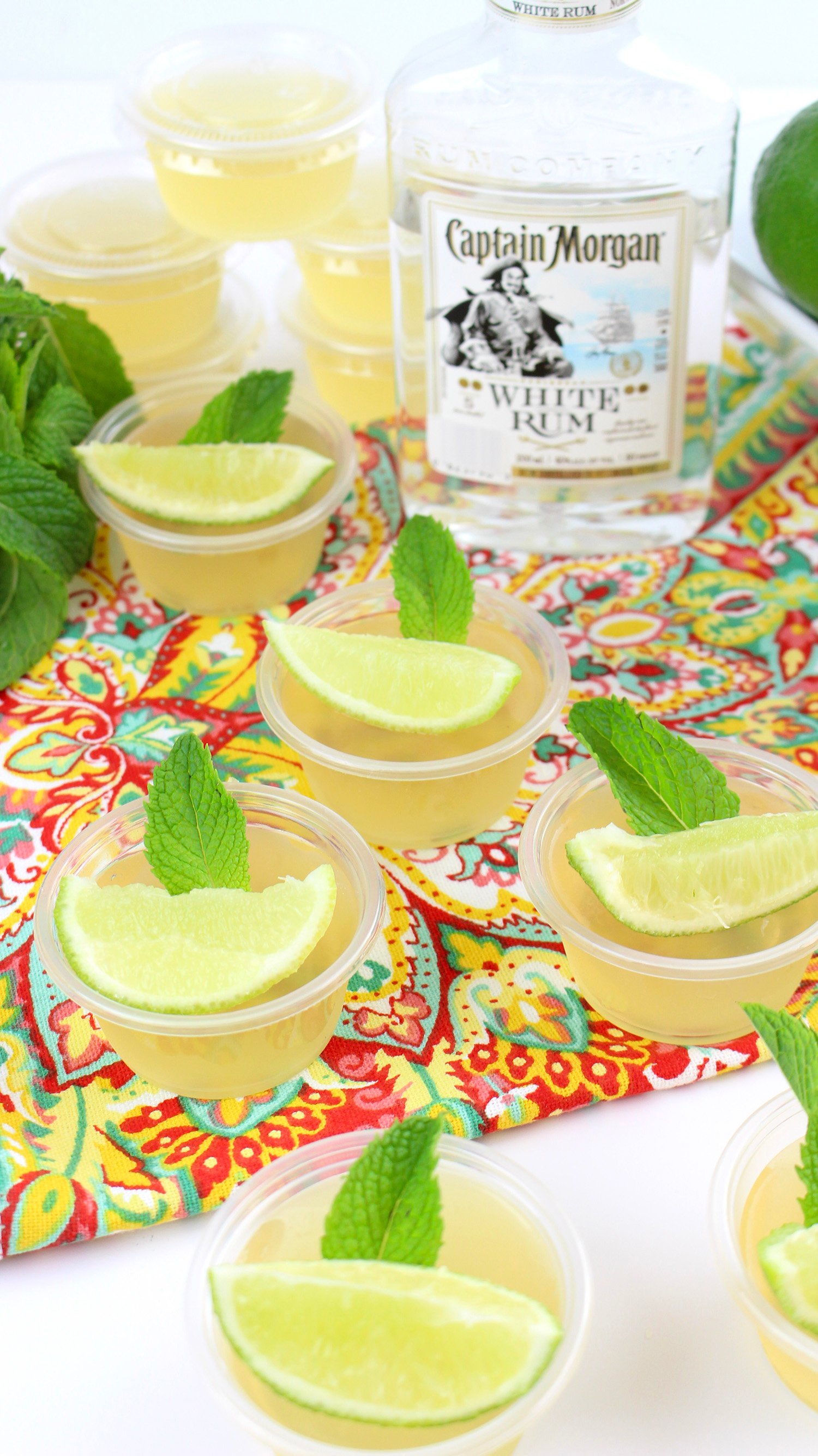mojito jello shots with lemon wedges