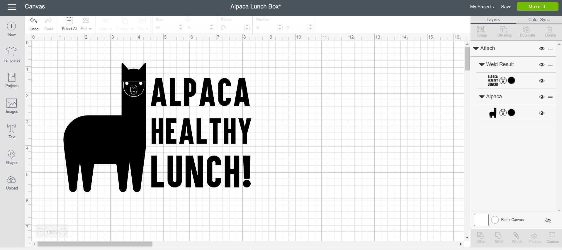 alpaca healthy lunch svg file in cricut design space