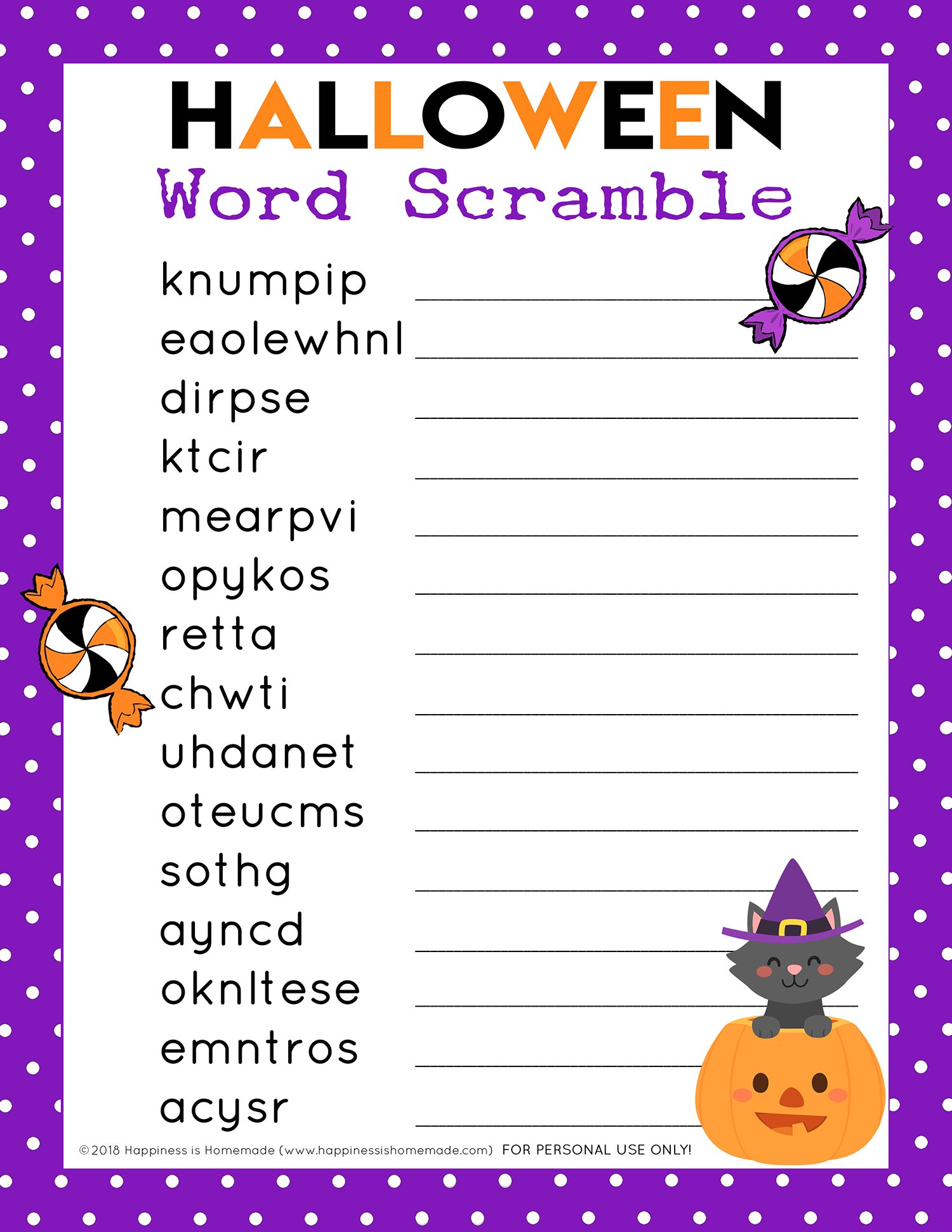 Halloween Word Scramble for Kids - Happiness is Homemade