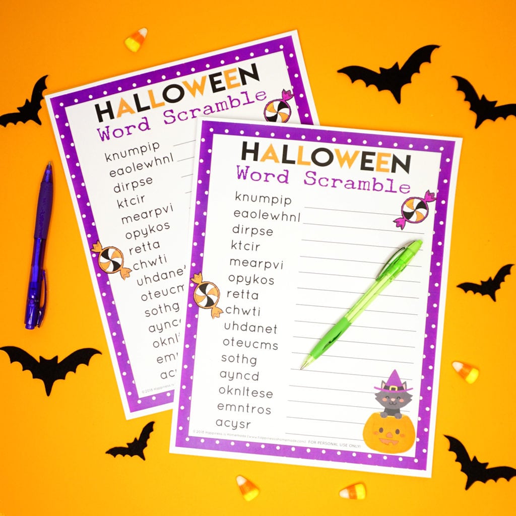 printable halloween word scramble for kids