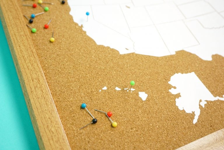 DIY Cork Board Travel Map with the Cricut EasyPress 2 Happiness is