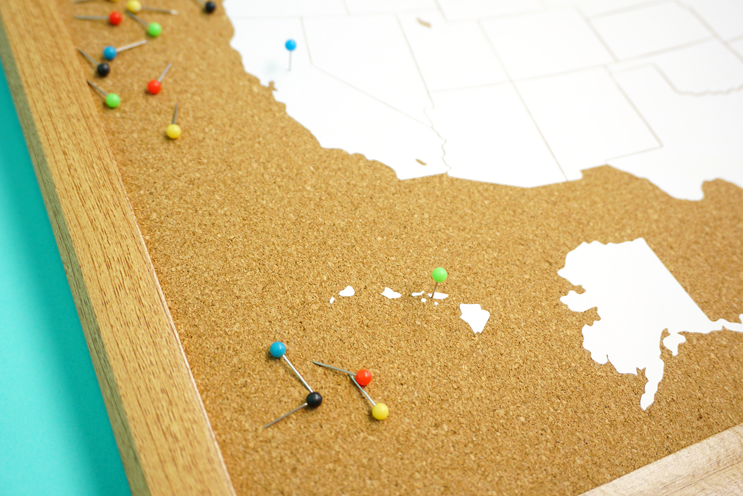 push pins on diy cork board 