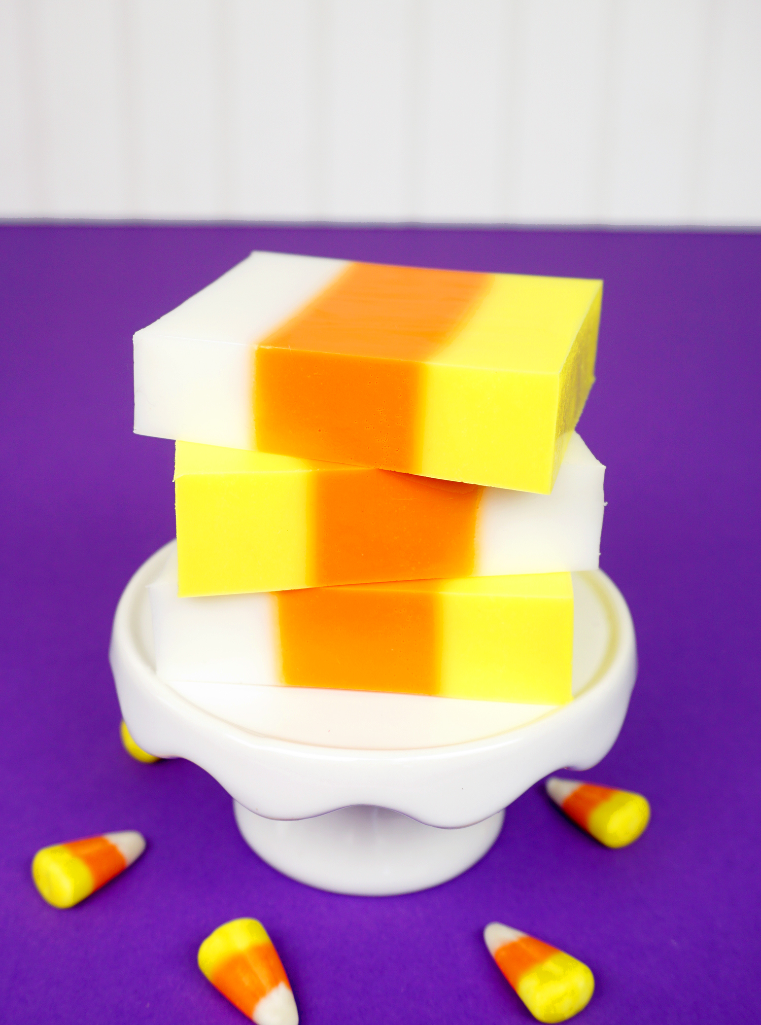 stack of diy candy corn soap