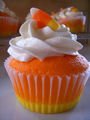 candy corn cupcakes with candy corn topping