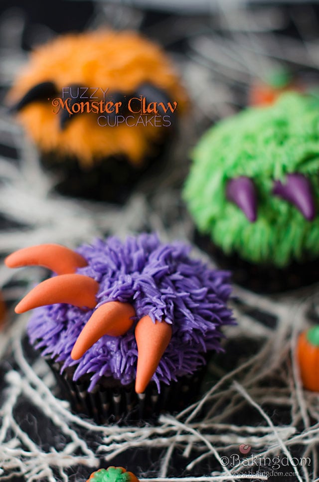 fuzzy monster claw cupcakes 