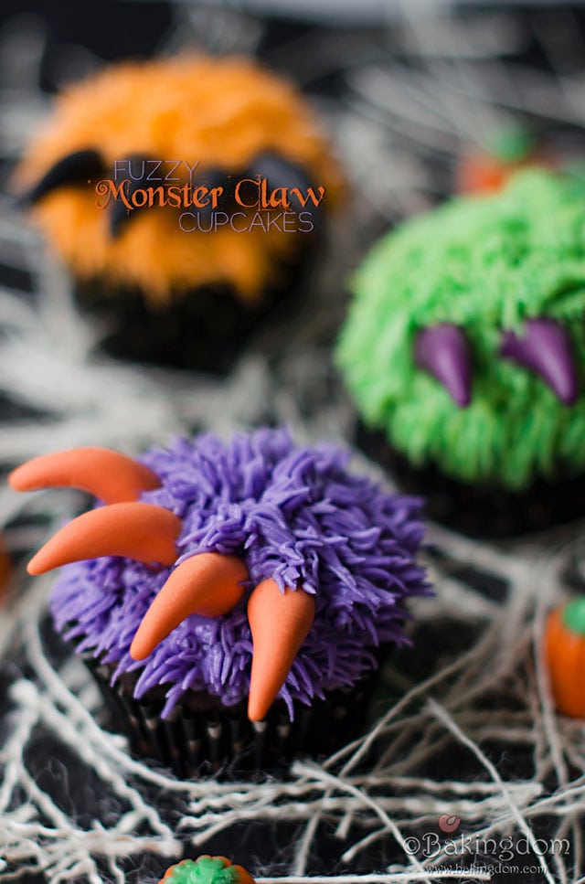 fuzzy monster claw cupcakes