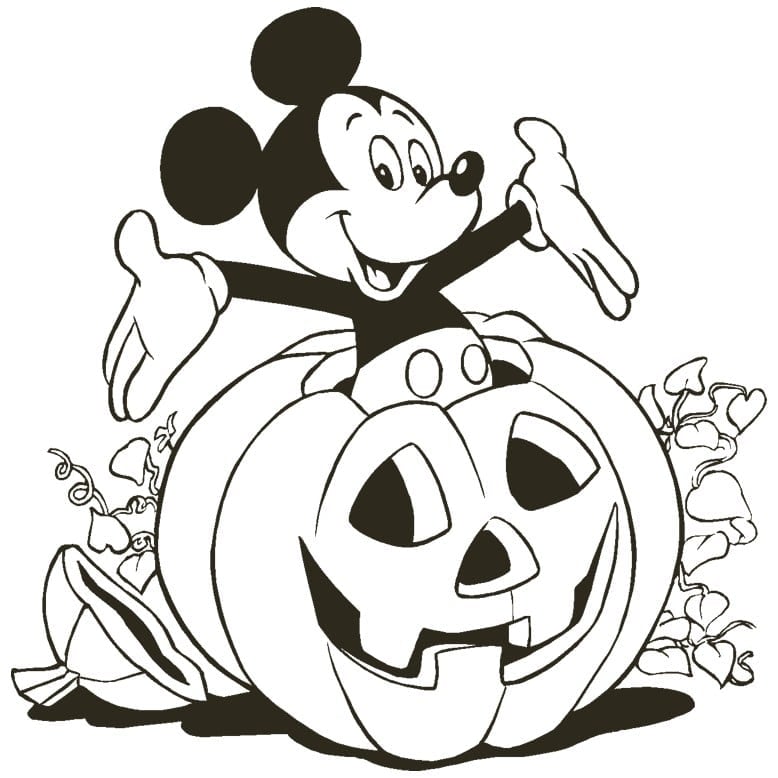 Mickey Mouse in a Jack o'Lantern Halloween coloring page