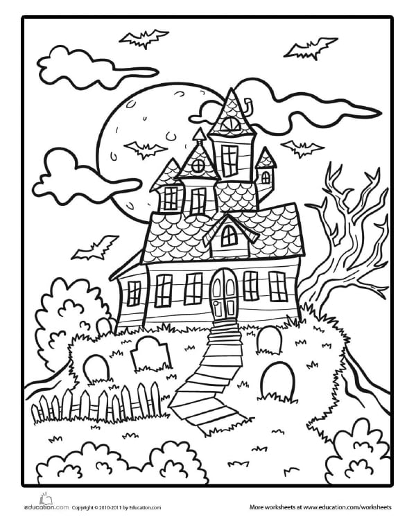 Friendly Haunted House Coloring Page for Halloween