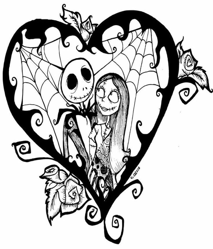 Nightmare Before Christmas Jack & Sally Coloring Page