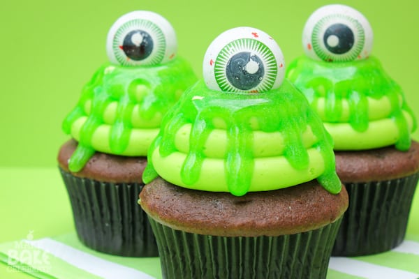 slimy ooze monster cupcakes with eyeballs 