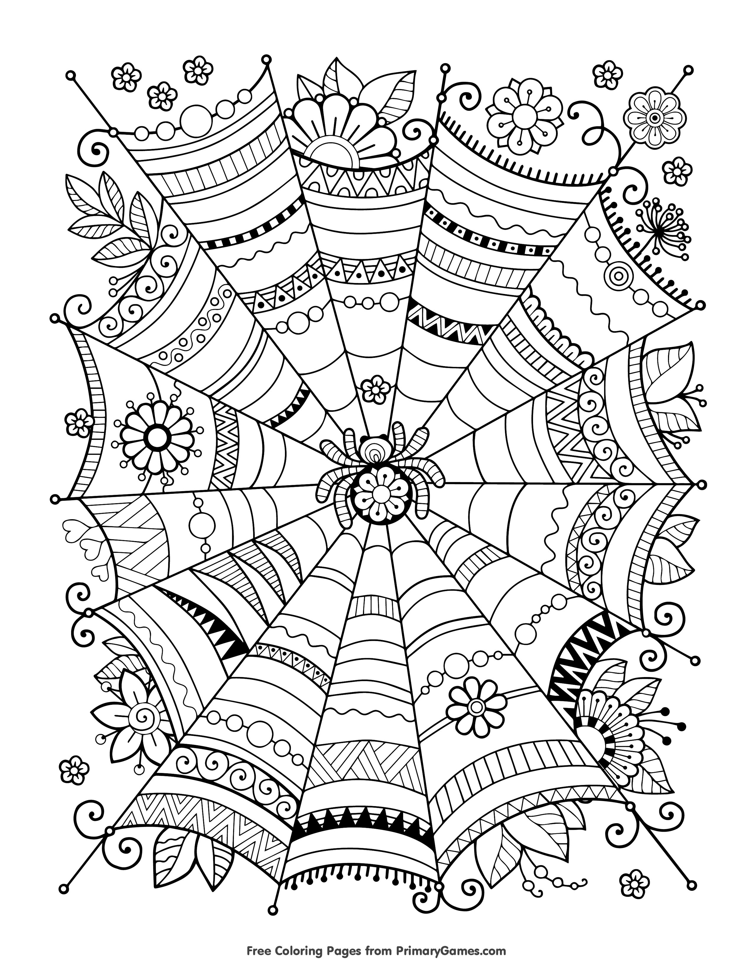 Zentangle Halloween Spiderweb Coloring Page