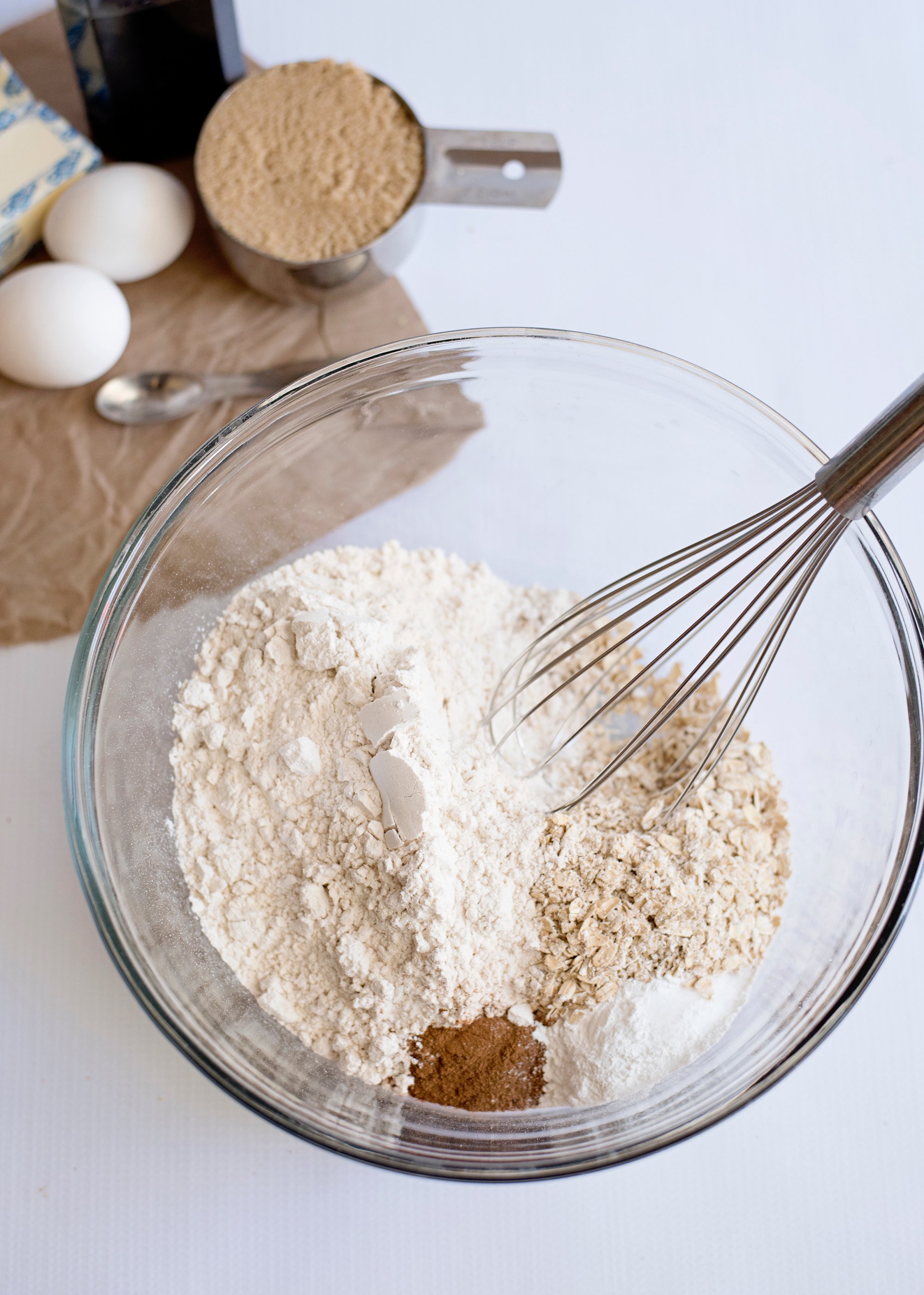 whisking ingredients for easy oatmeal cookie recipe