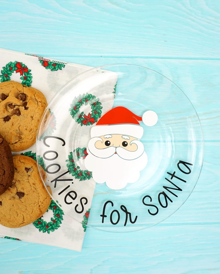 cookies for santa svg file on clear plastic plate with cookies nearby