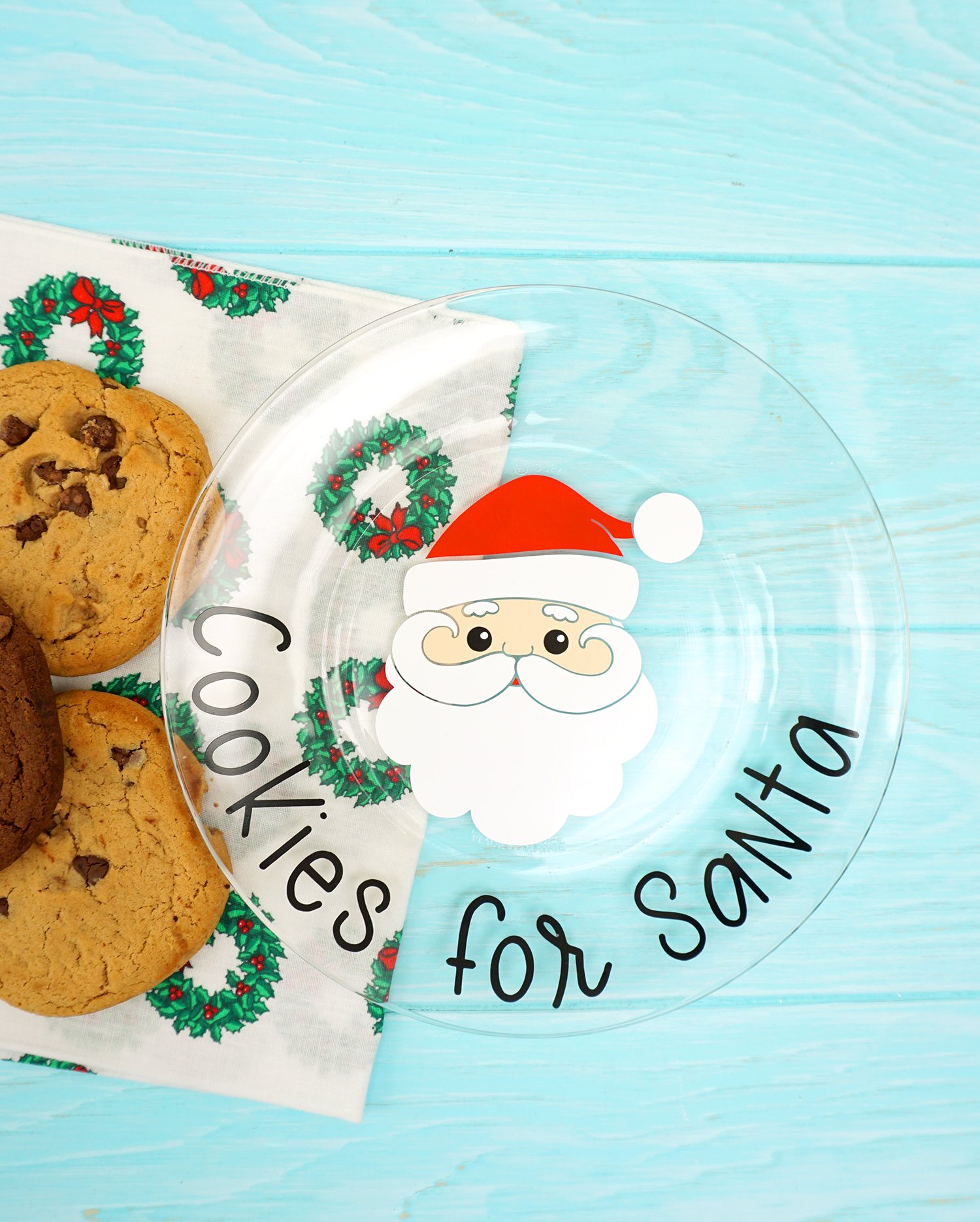 cookies for santa svg file on clear plastic plate with cookies nearby