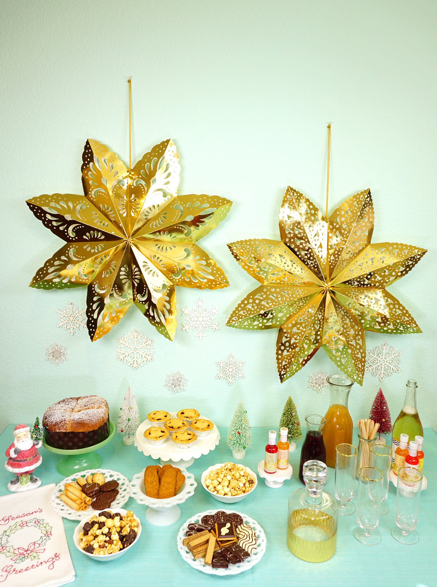 hallmark party table with snacks and drinks