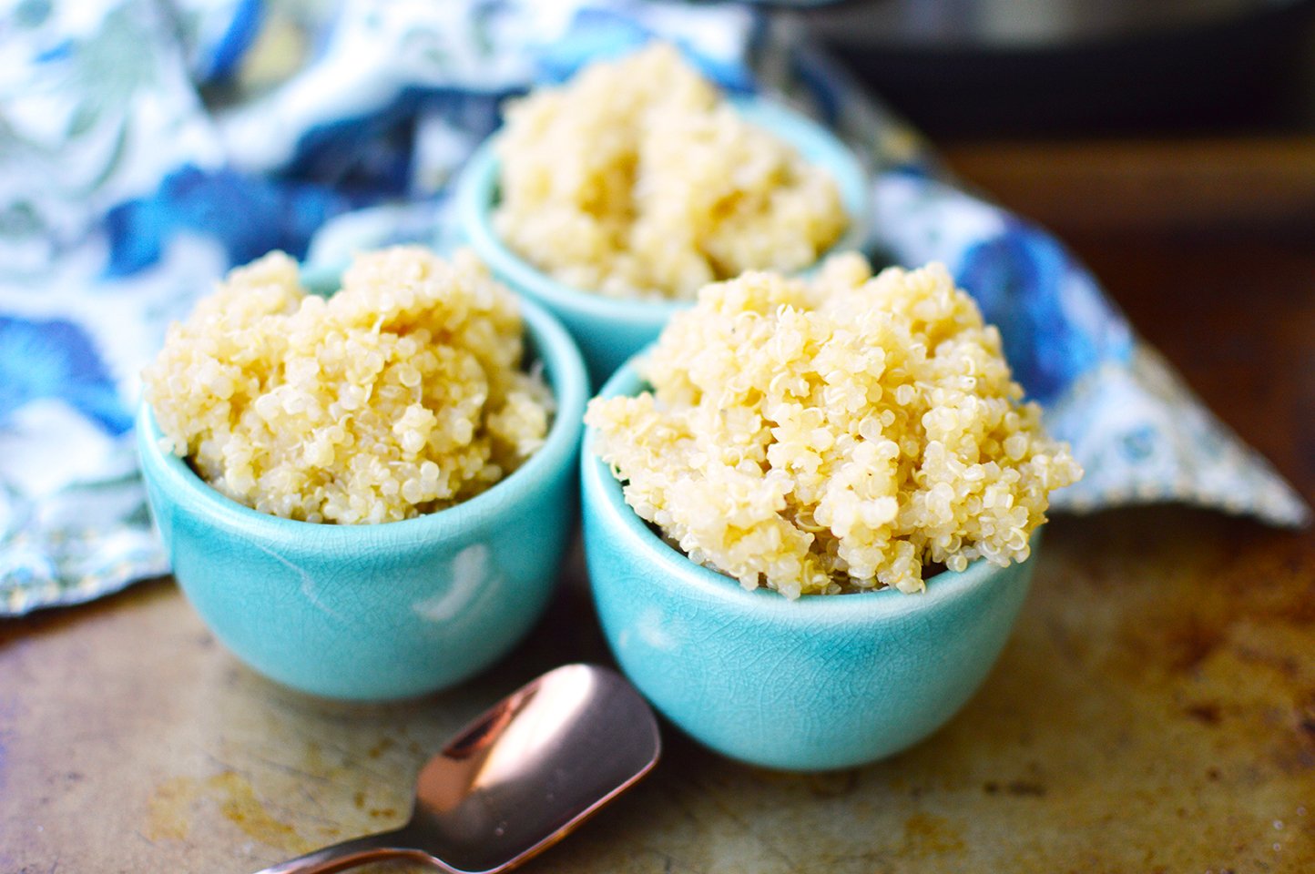 Instant Pot Quinoa in Aqua Blue Bowls