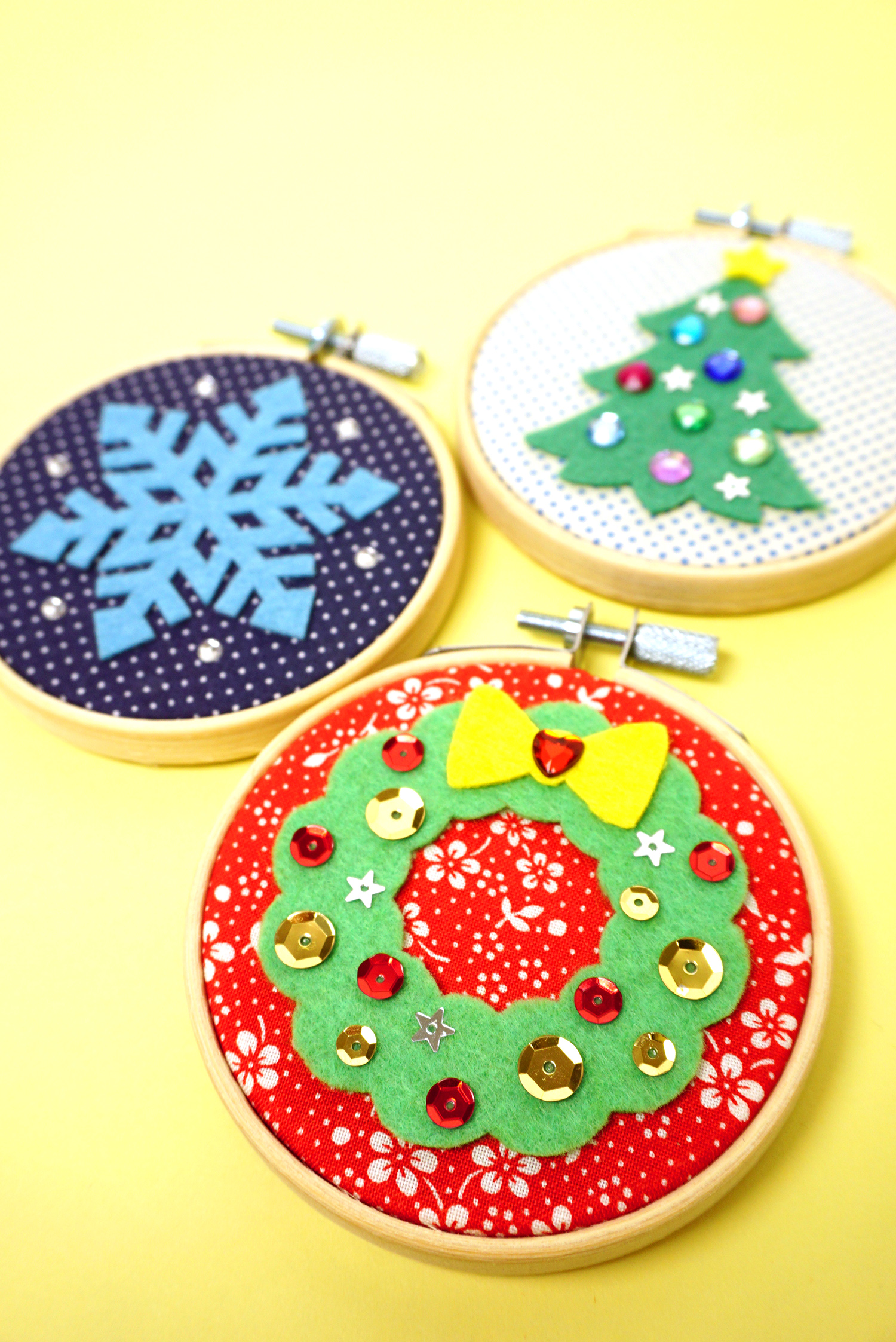 mini christmas hoop ornaments