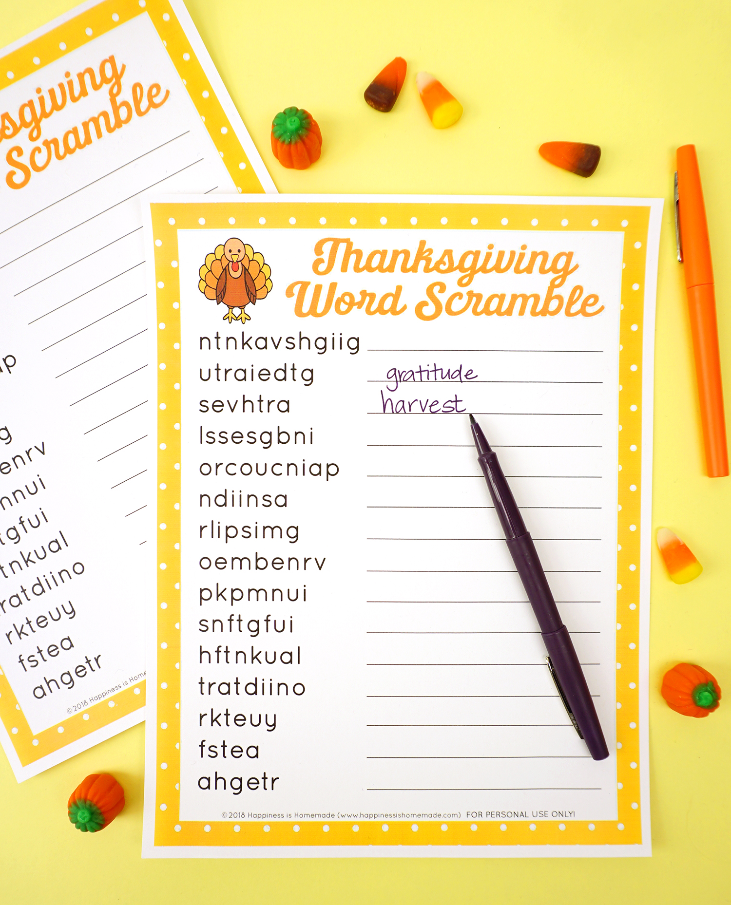 thanksgiving word scramble game for kids and adults