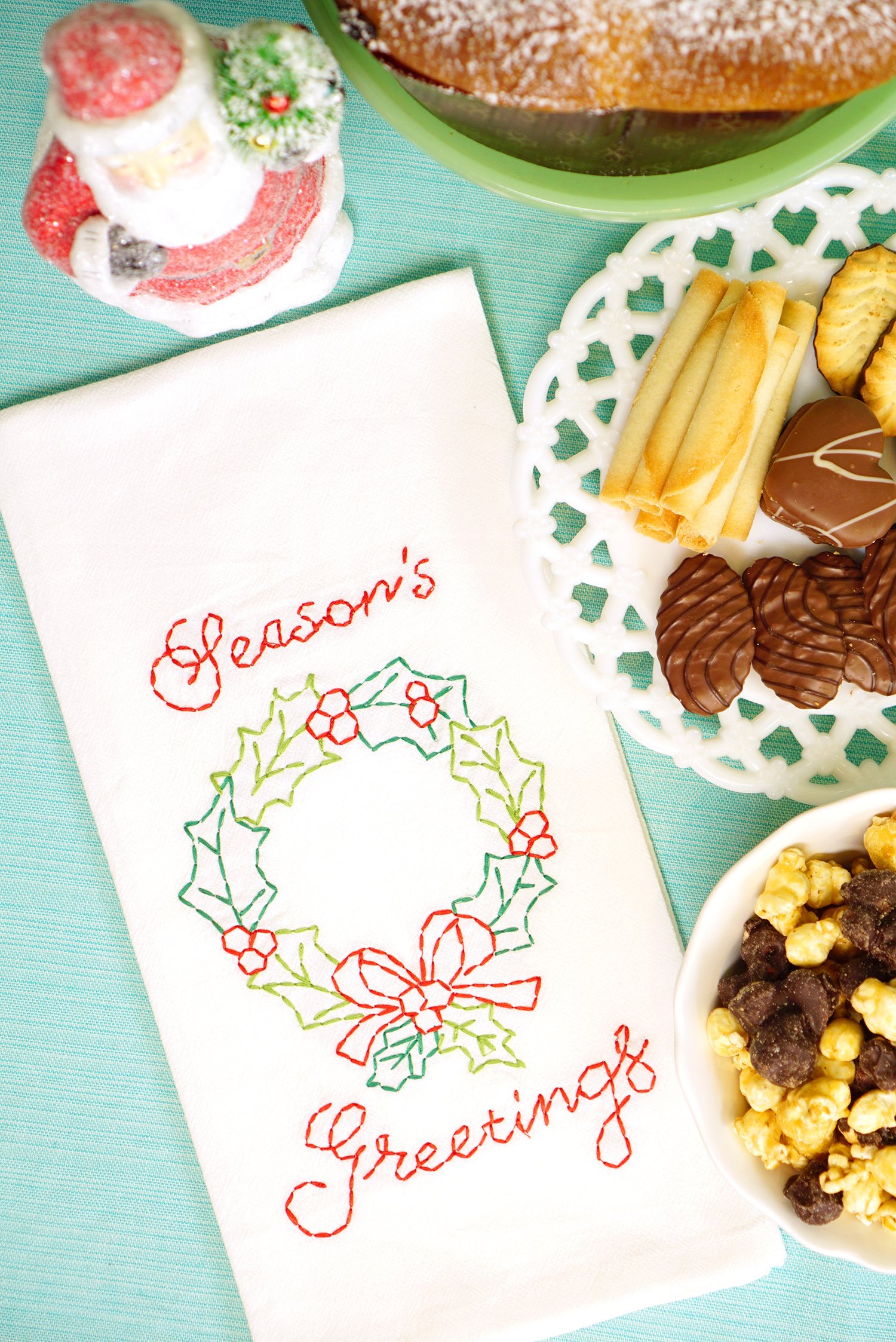 seasons greetings embroidered tea towels