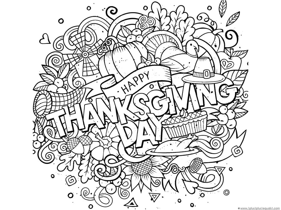 Detailed "Happy Thanksgiving Day" Thanksgiving coloring page