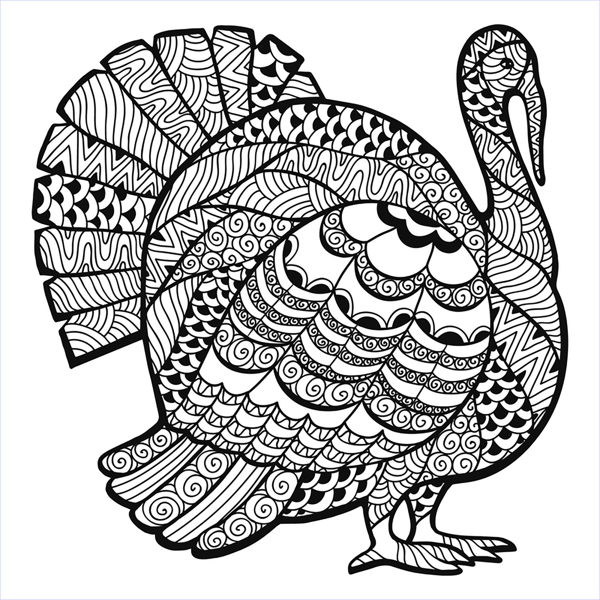 Intricate zentangle turkey Thanksgiving coloring page