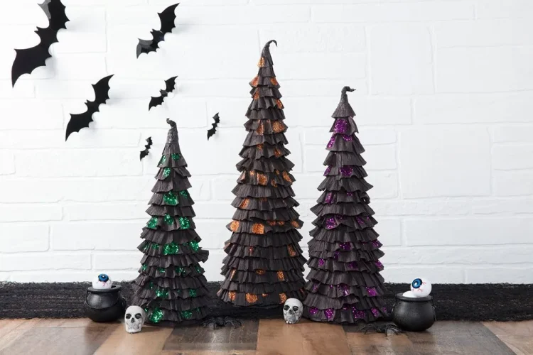 DIY ruffled trees Halloween décor