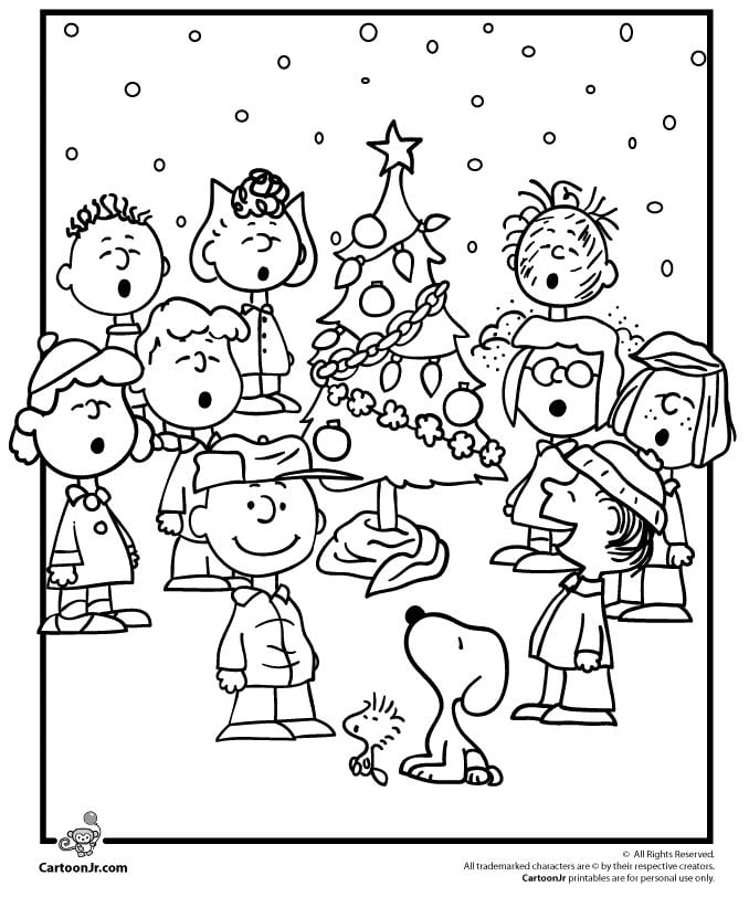 peanuts gang christmas caroling coloring page