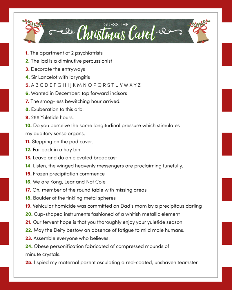 christmas carol printable list