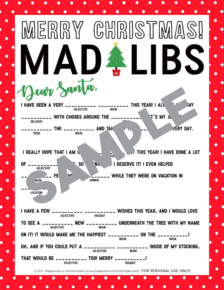 mad libs printable christmas game