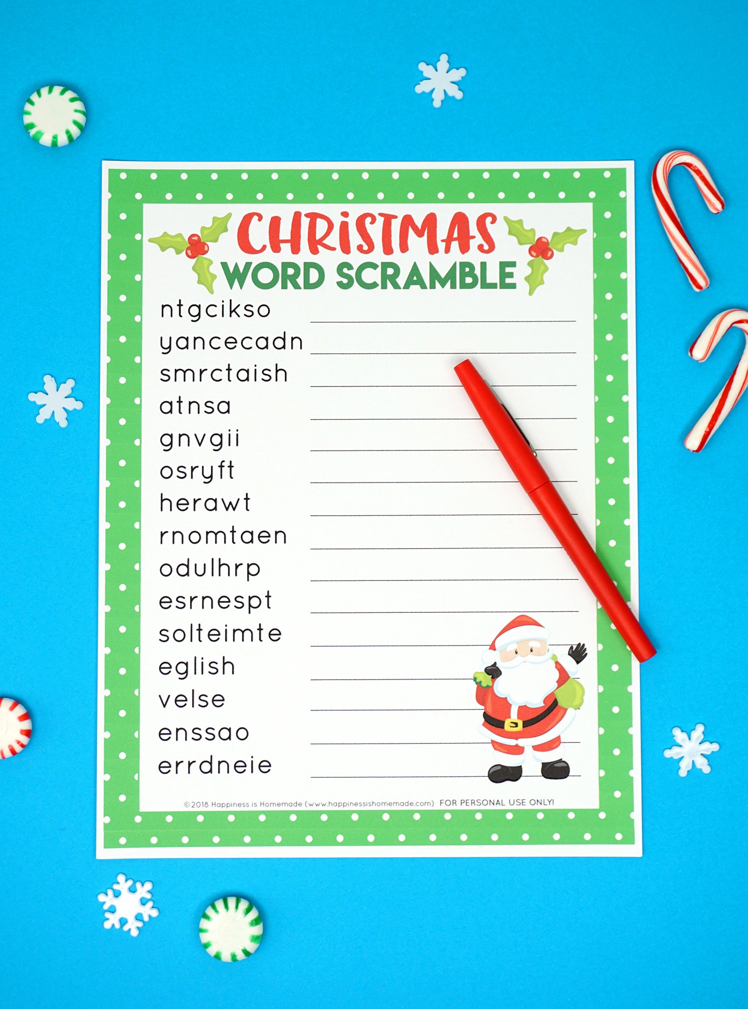 printable christmas game word scramble