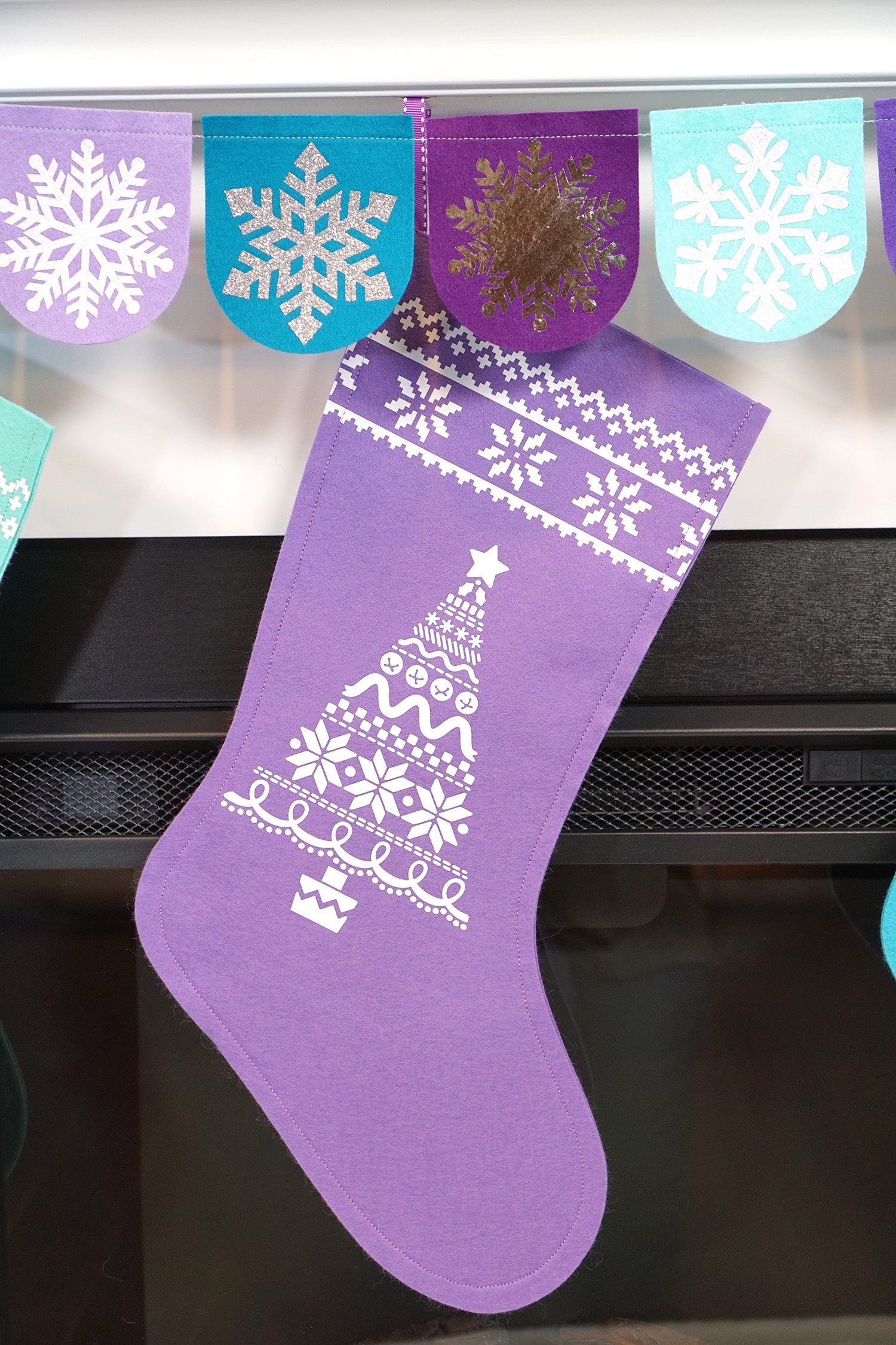 stocking hung on mantel face