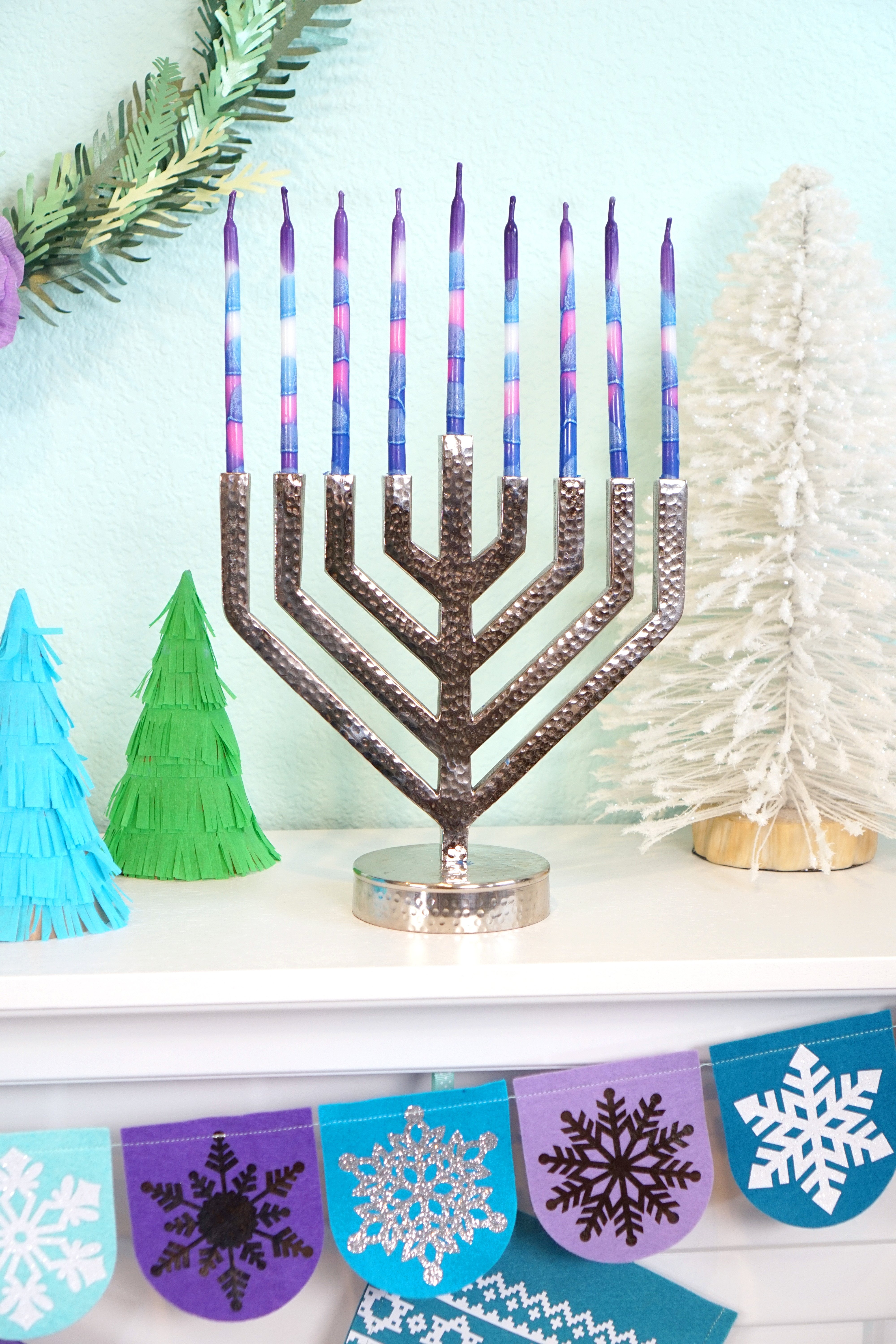hanukkah menorah with colorful candles