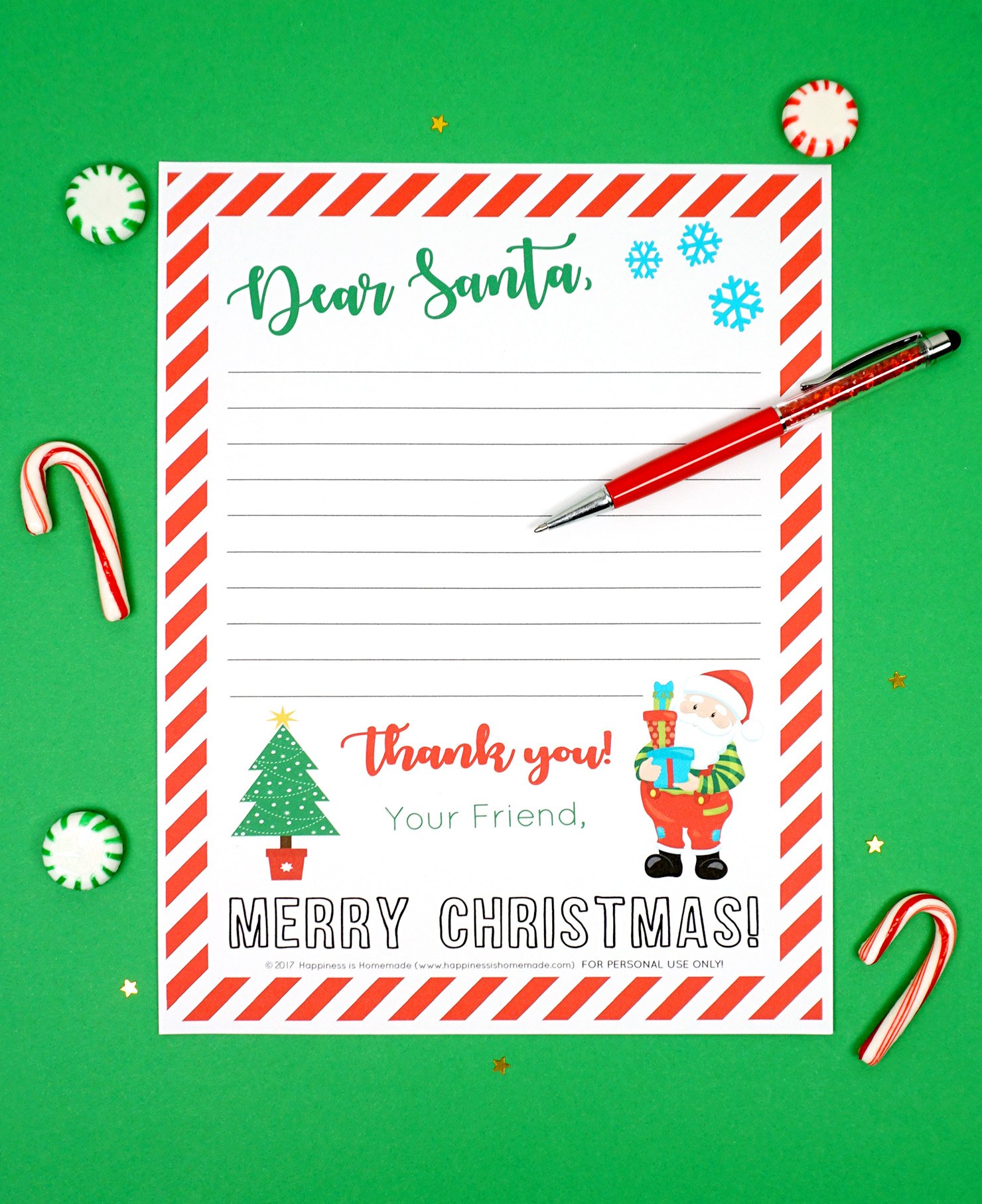 A Blank Letter to Santa Printable on a Green Background