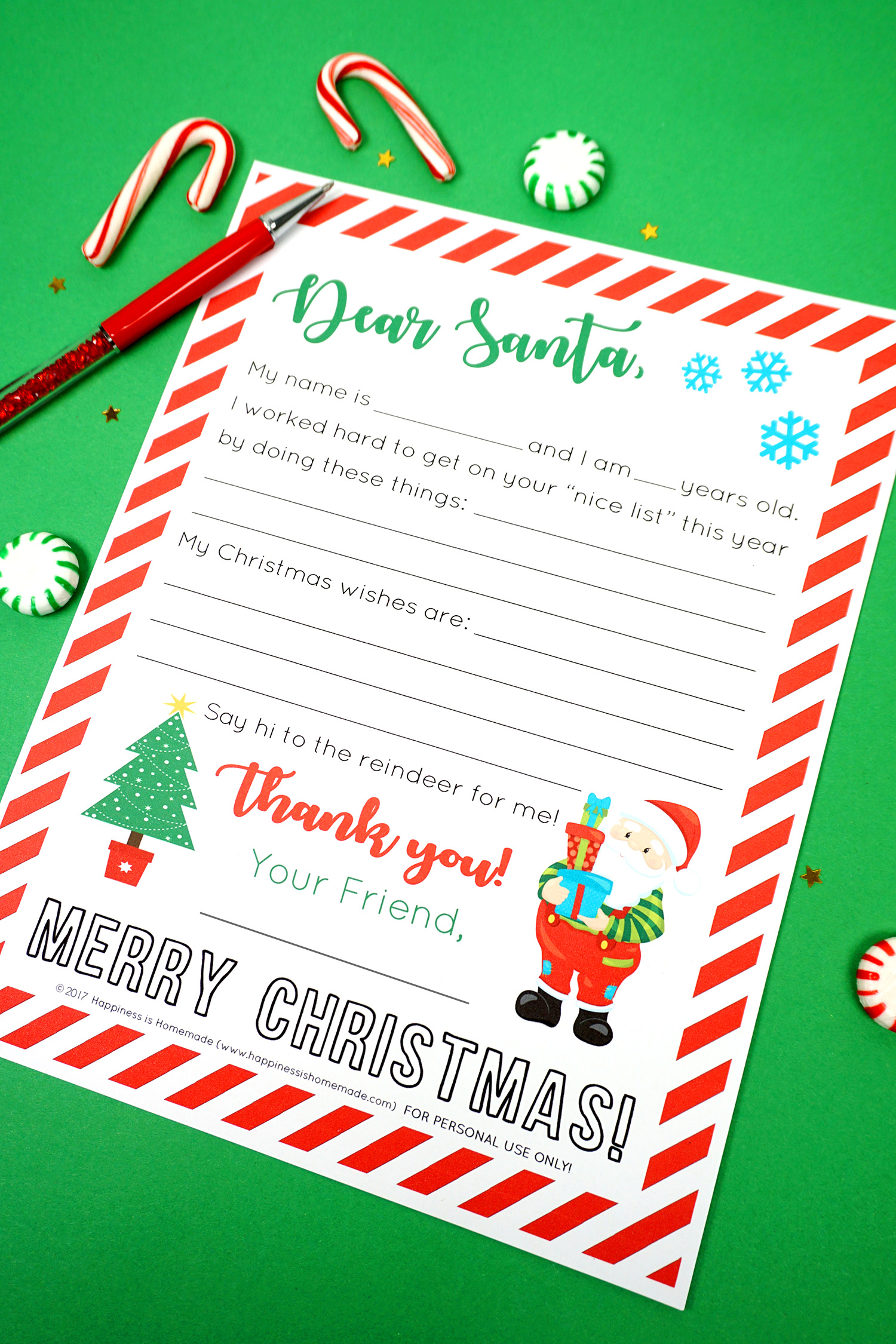 A Close Up of a Letter to Santa Printable on a Green Background