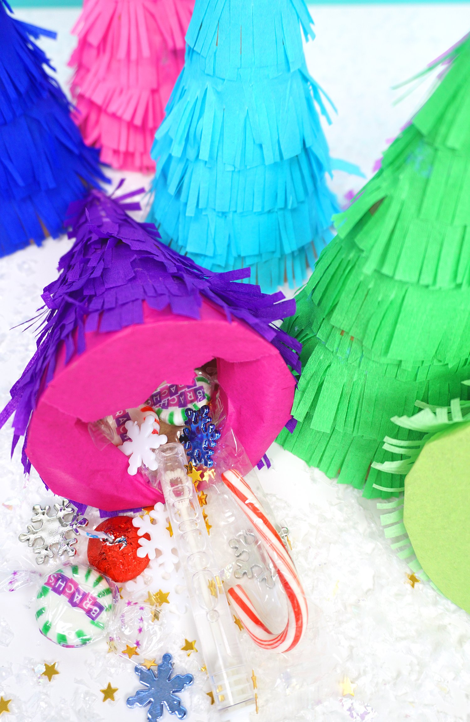 mini christmas tree pinata treat cones and small candies