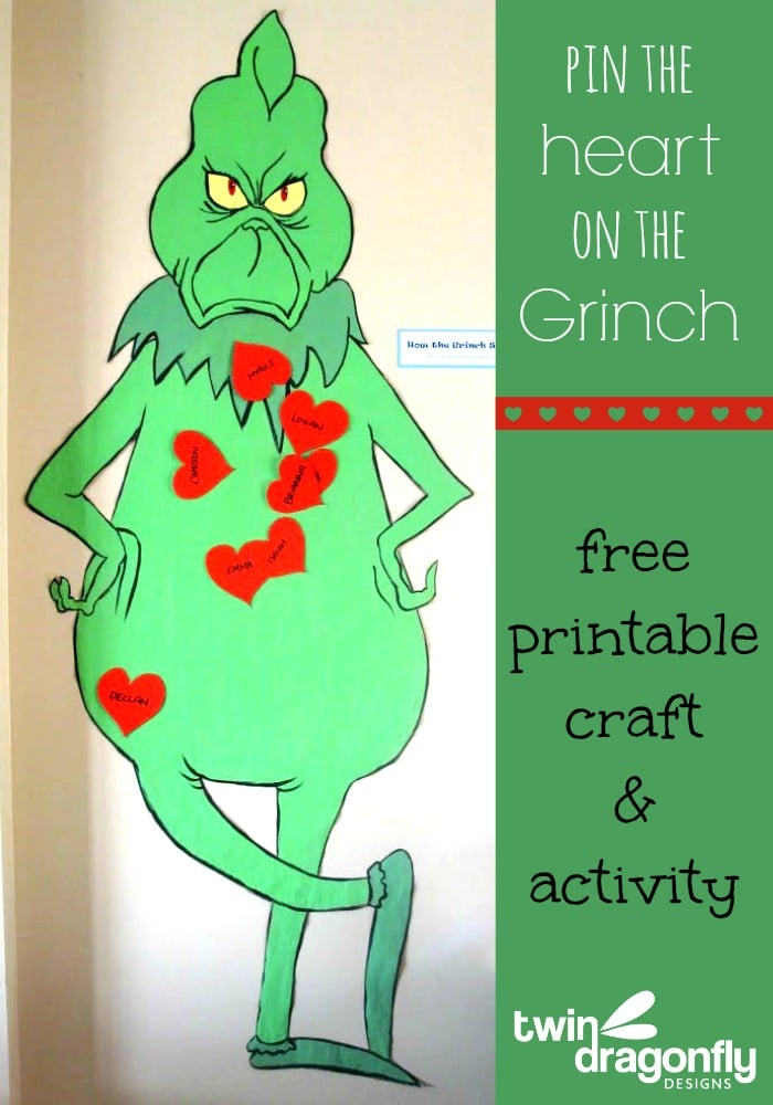 pin the heart on the grinch printable craft and acitvity