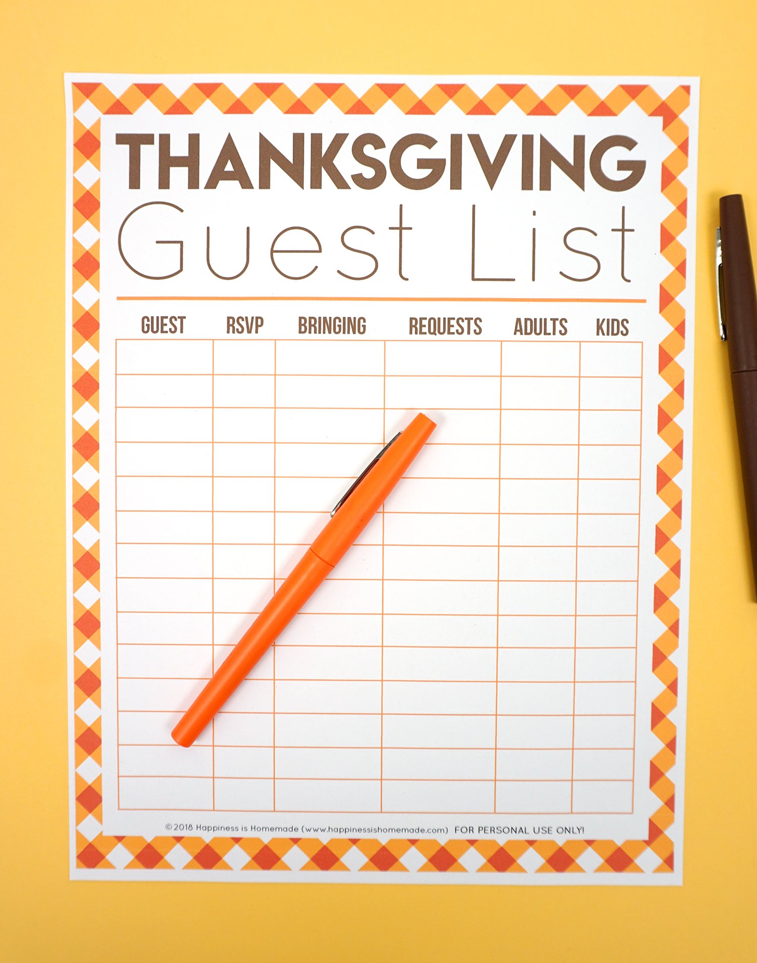 printable thanskgiving guest list