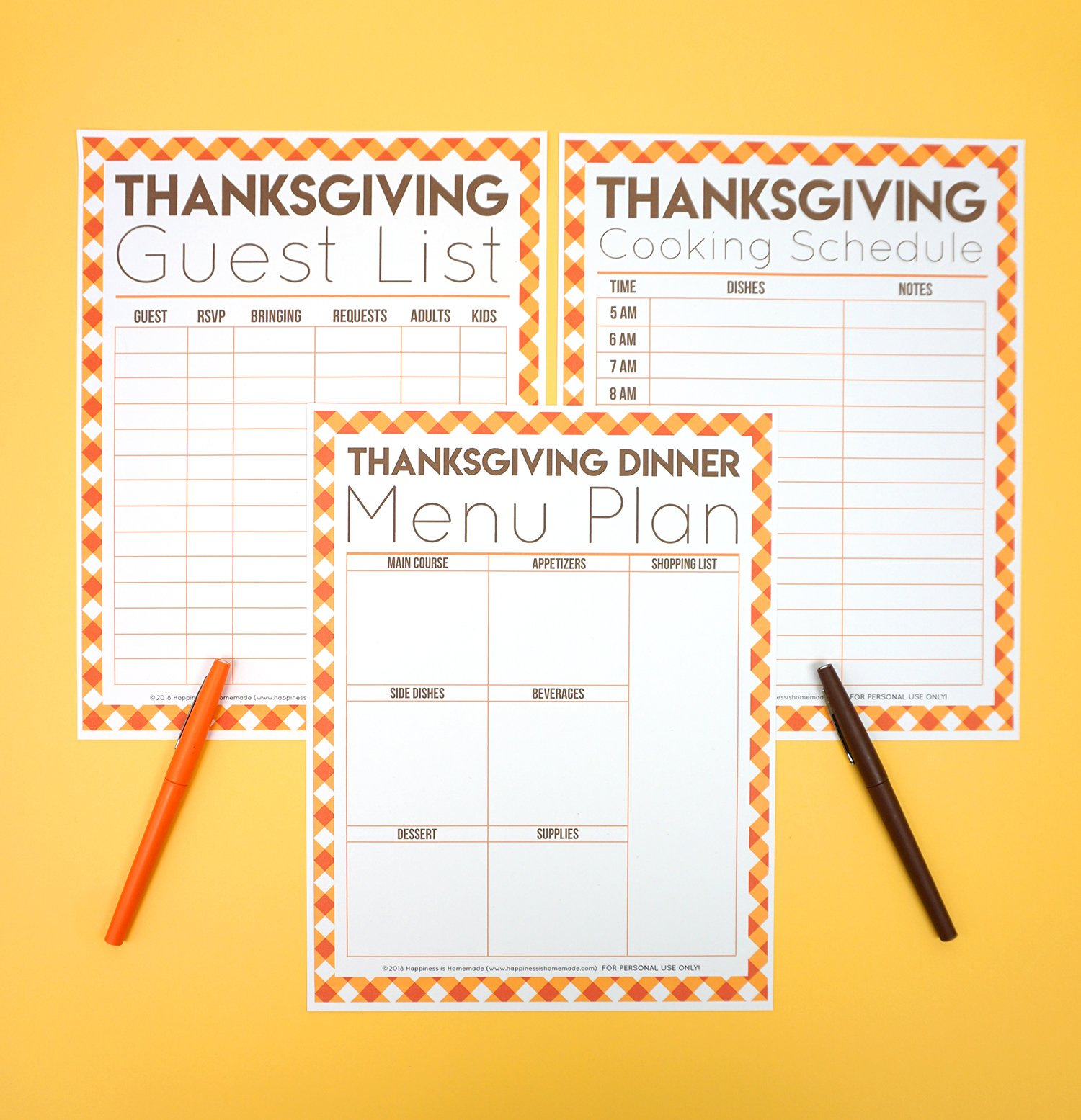 thanksgiving guest list, menu and schedule printable 